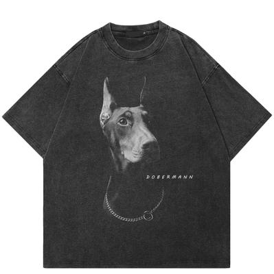 Streetwear Dobermann Washed Unisex T-Shirt Cotton Tshirt Unisex Tops Tees Summer Short Sleeves T Shirt