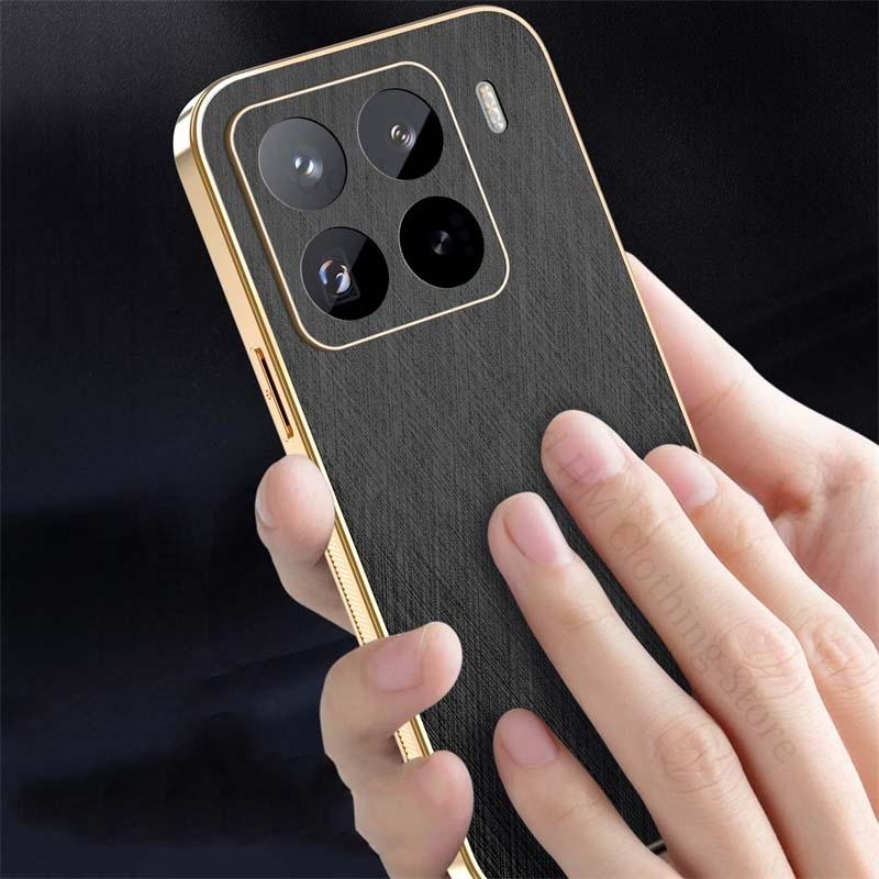 For Redmi Turbo 4 Gold Silk Texture Plating Leather Case For Redmi Note 14 13 12 Pro Plus K70 K80Pro Magnetic For Magsafe Cover