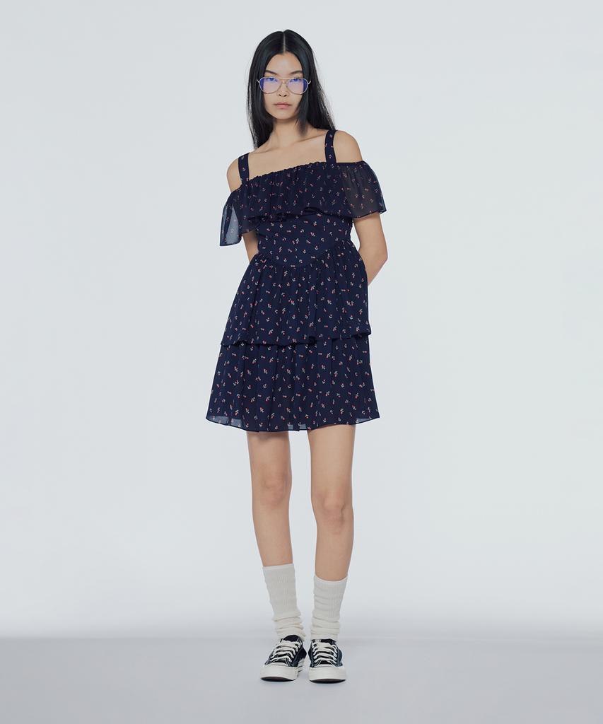INSTANTFUNK Off-Shoulder Stufen-Minikleid