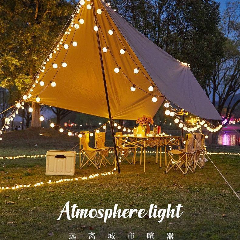 Solar LED Outdoor Camping Atmosphere Round Ball String Lights for Tents and Canopies