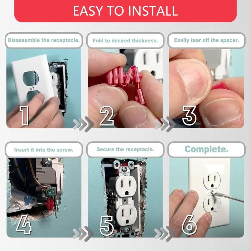 48pcs Plastic Outlet Shims Insulating Spacers Safe & Easy Installation Insulating Socket Spacers for Electrical Socket