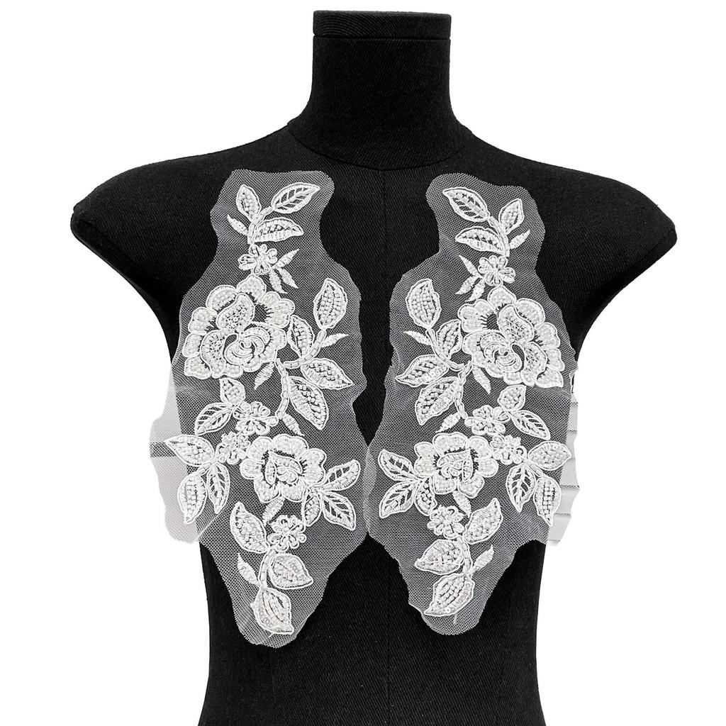 Car Bone Black And White Flower Wedding Dress Headgear Dress Lace Handmade Diy Jewelry Mesh Beads Embroidery Cloth Sticker