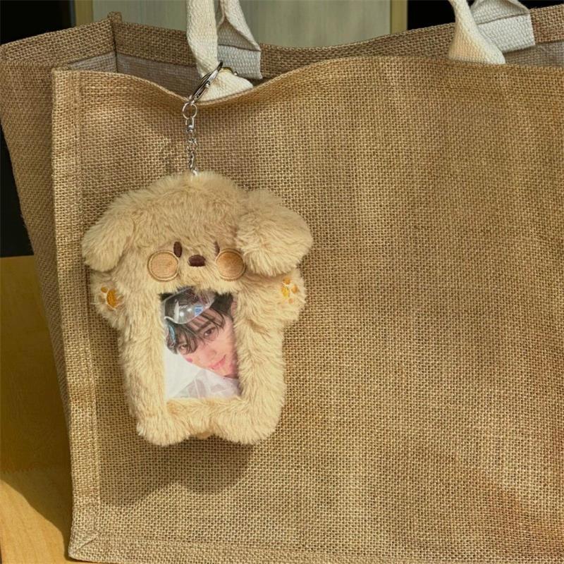 Cute Puppy Dog Plush ID Card Protect Holder Idol Photo Display Card Holder Students Card Storage Book Keychain Bag Pendant Gifts