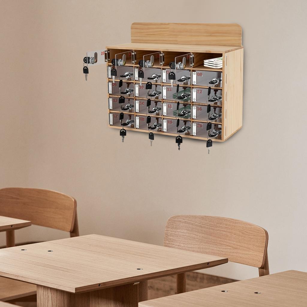 20 Slots Cell Phone Locker Box, Cell Phone Storage Cabinet, Wood Cell Phone Storage Cabinet With Keys for Conference Rooms