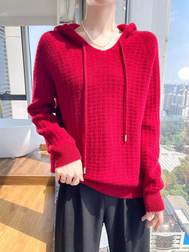 Women's Hooded Pure Wool Knit Hoodie - Autumn/Winter Soft Fluffy Loose Style
