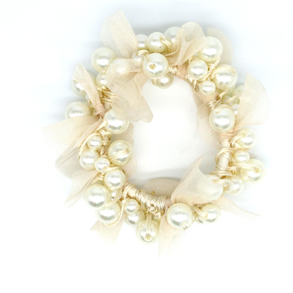 Mingyue Pearl Hair Tie: High Elastic Mesh for Ponytails – Small & Large грязно-белый