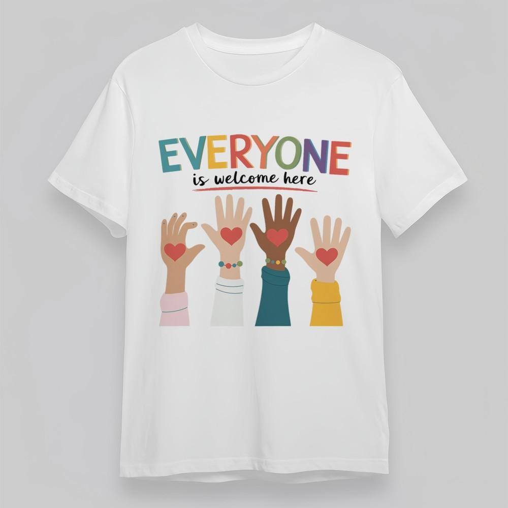 Women s Plus Size Classic T-Shirt Everyone Is Welcome Here Hands Hearts Tee S