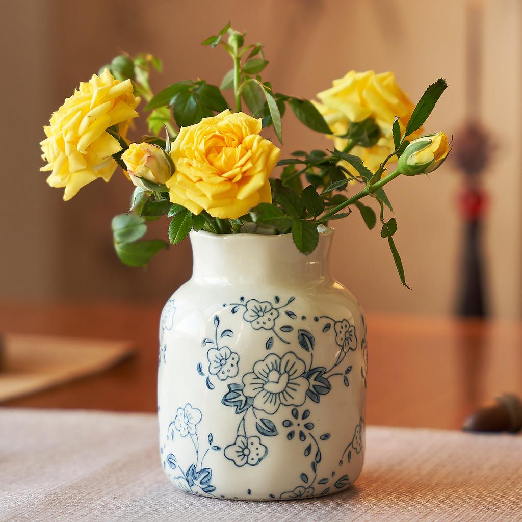 Vintage Crackle Glaze Ceramic Vase Floral Pattern Pot for Hydroponics Cut Flowers Garden Home Decor Rustic Festival Gifts
