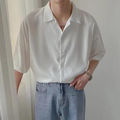 Men's High-End Loose White Short-Sleeve Shirt - Lightweight, Fashionable, Unisex Casual Wear for Spring and Summer