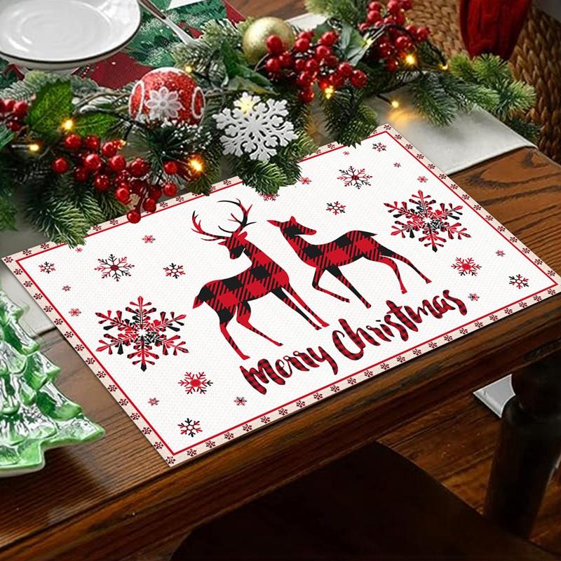 Linen Christmas Placemats Santa Claus Elk Table Mats Christmas Decorations for Home 2025 Xmas Navidad Noel New Year Table Decor