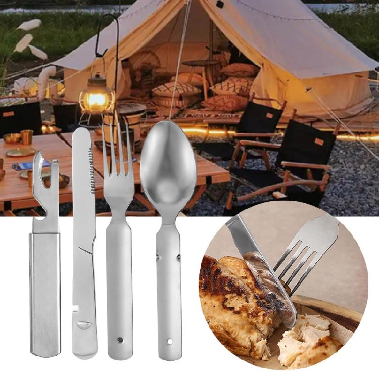 4Pieces Stainless Steel Camping Utensils Set Portable Outdoor Cutlery for Hiking Backpacking Travel Corrosion Resistant