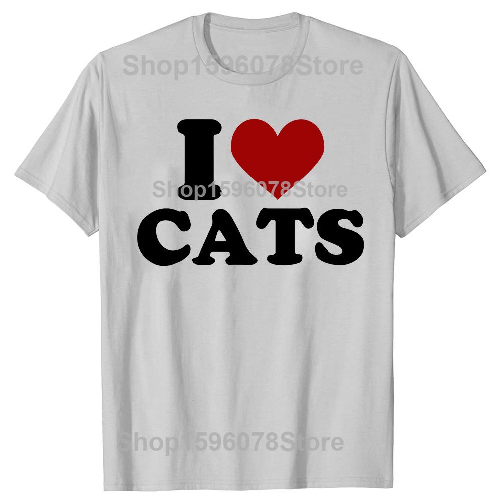 Ich liebe Katzen Ich liebe Katzen 100% Baumwoll-T-Shirts Herren Damenmode Print T-Shirt Locker Übergroß Streetwear Hip Hop Unisex T-Shirt
