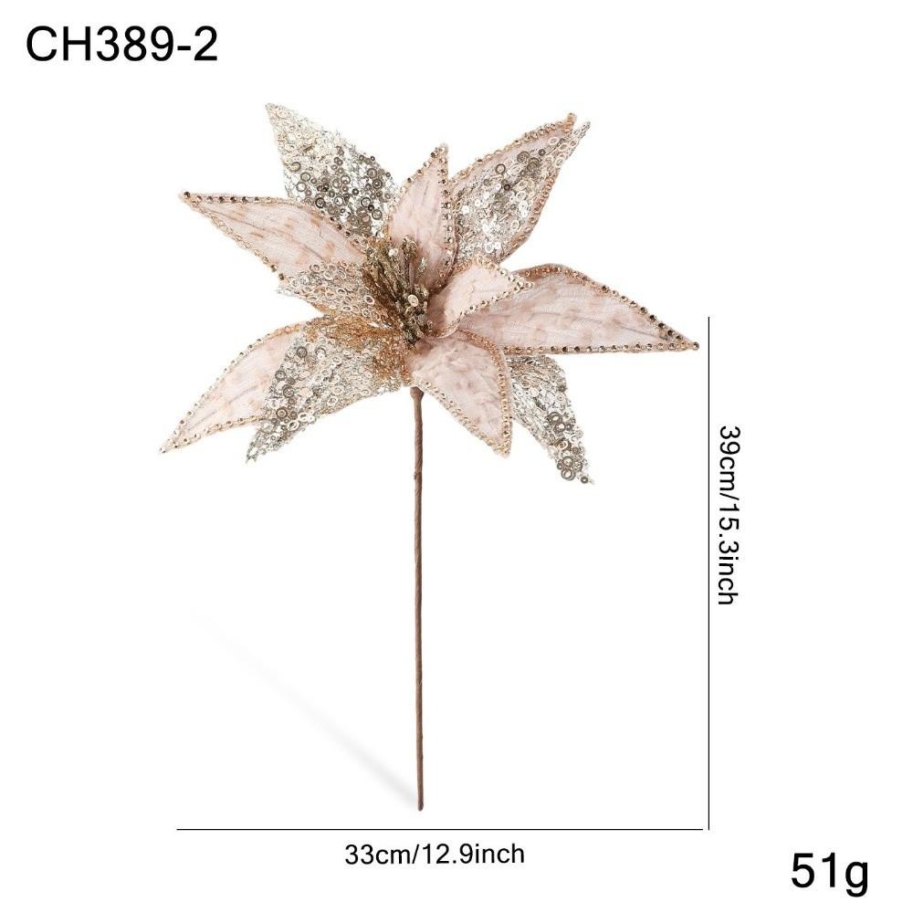 Sequins Artificial Poinsettia Flower Large Sequins Flower  Wedding Decoration