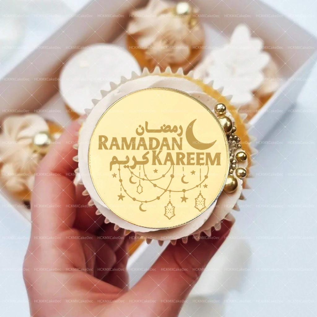 5pcs/10pcs Eid Mubarak Ramadan Kareem Acrylic Cupcake Toppers Mirror Gold Cake Topper Ramadan Mubarak Party DIY Decorations Supp