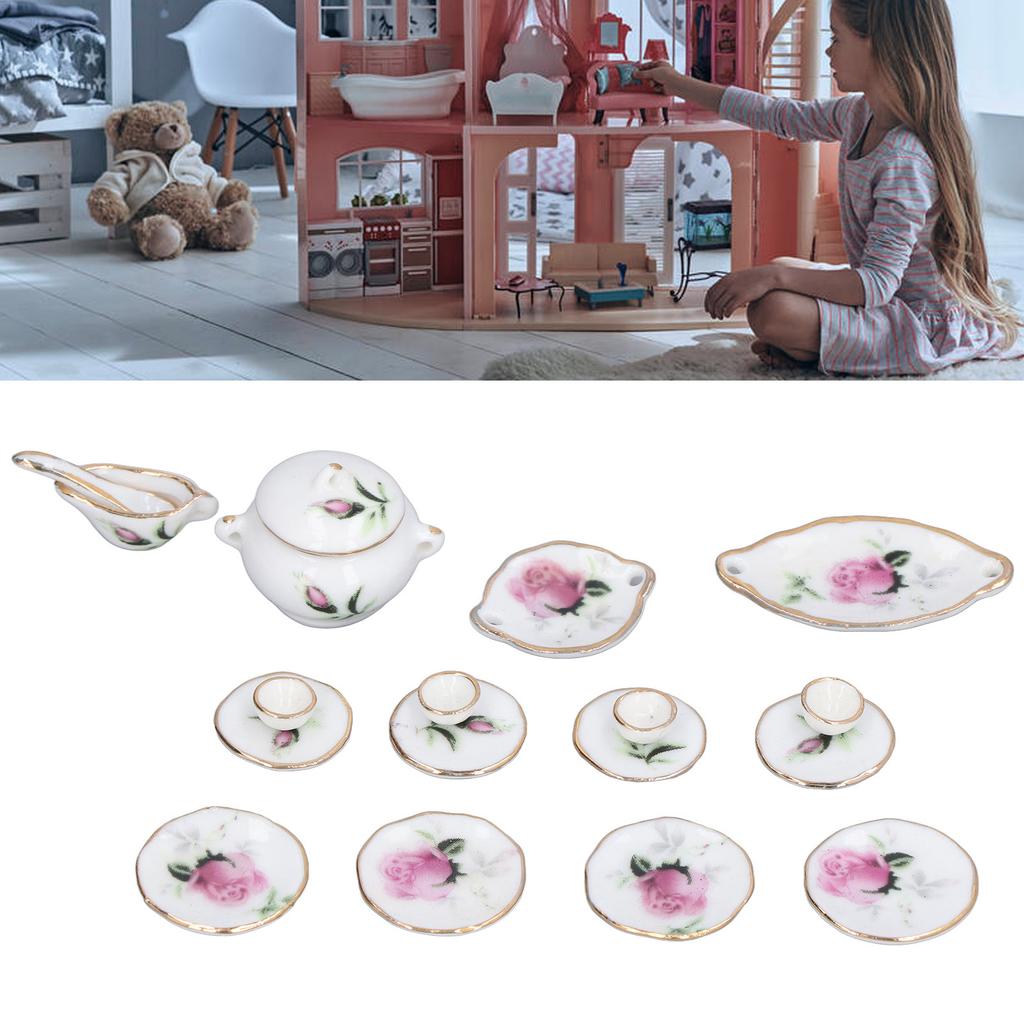 1:12 Dollhouse Miniature Porcelain Tea Cup Set Exquisite Decorative Dollhouse Kitchen Accessories