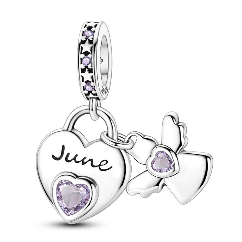 Original 925 Sterling Silver Charms Bead Birthday Month Heart Birthstone Angel Pendant Fit Original Bracelet For Women DIY Gift