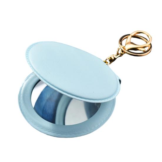 Mini zrcátko na klíče z umělé kůže Přenosné cestovní zrcátko pro ženy s kroužkem na klíče Oboustranné ruční skládací kosmetické zrcátko