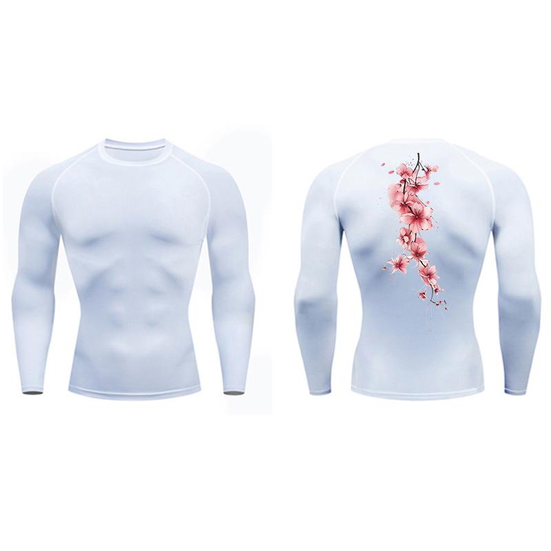 Sakura Blossom Print Compression Shirt for Men Athletic Quick Dry T-shirts Gym Workout Running Tees Long Sleeve Tops Activewear