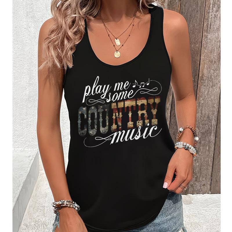 Women's Country Music Festival Printed Tops Play Me Some Country Music Graphic Tank Top Women Cowgirl Racerback Summer Outfit
