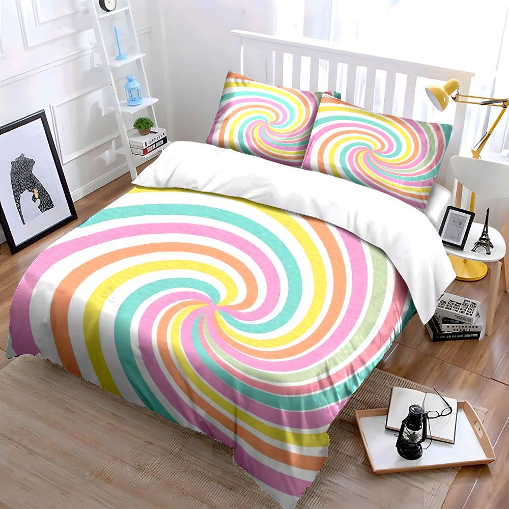 Grosstor Unisex Colorful Swirl Pattern Set Multiple Sizes Kid's And Adults' Bedroom Exquisite 3Pc Bedding Set, Gift