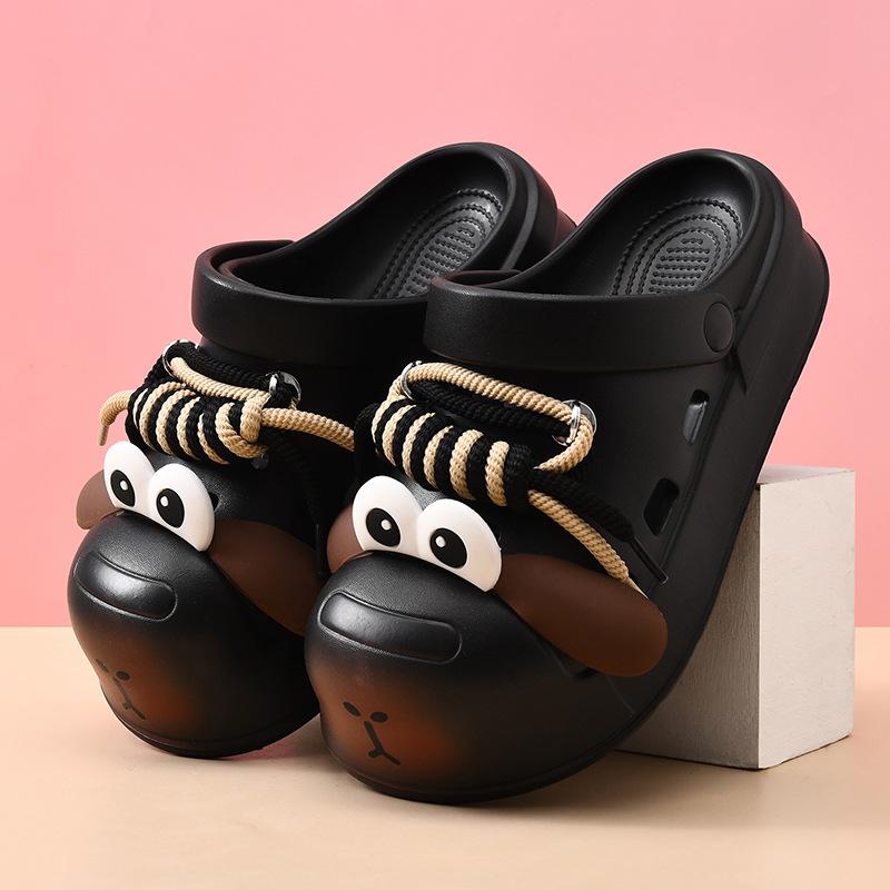 

Fashion Couple Summer Thick-soled Hole Shoes Heightening Non-slip Slipper Deodorant Breathable Cartoon Men Women Beach Bag Head Slippers 36-37 чёрный