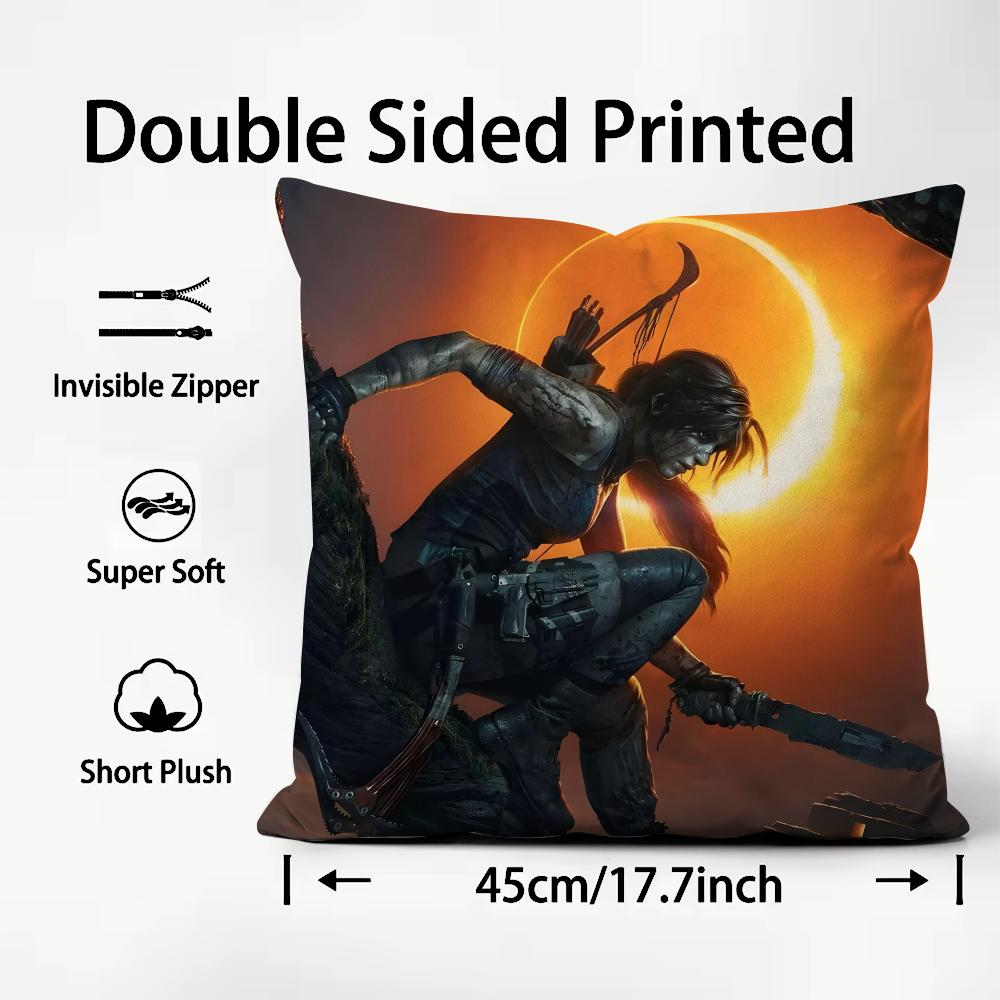SShadow Of The TombB Raider Cushion Cover Plush Fabric Soft DoubleSided Printed Sofa Warm Winter Home Child Gift Pillow Case