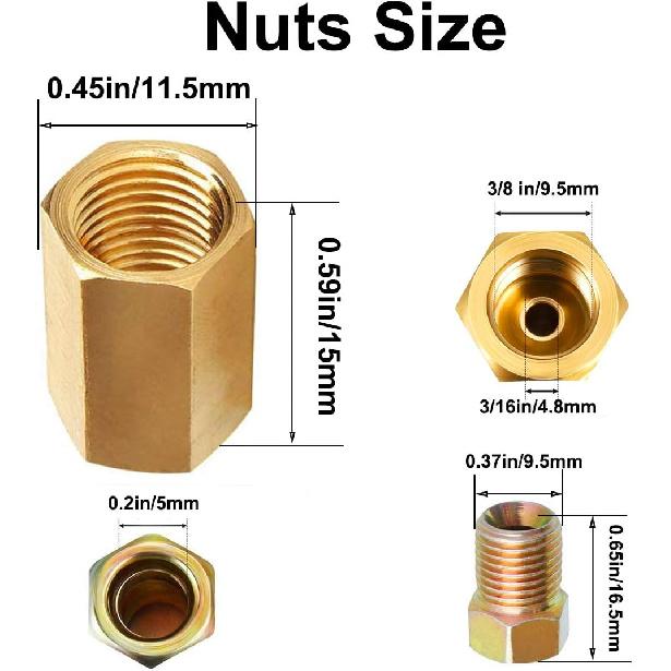 MuHize Brake Line Fitting Kit 15PC - 3/8-24 UNF Thread SAE Braking Unions & Nuts for 3/16" Brake Tube - Fits Ford GM Dodge Chrysler Jeep Car Truck