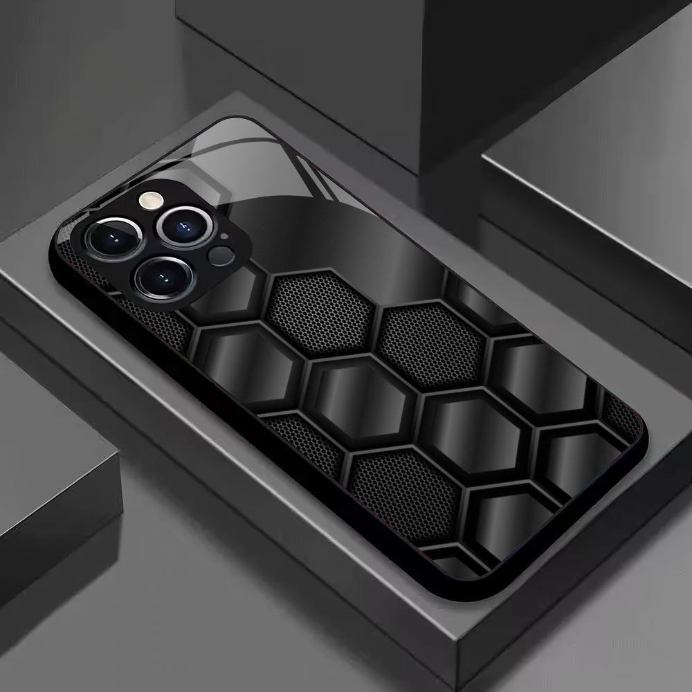 Irregular pattern design tempered glass mobile phone case suitable for iPhone17/16/15/14/13/12/11Pro Max all-inclusive anti-fall