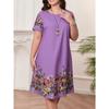 Big Size Women's Dress 3D Vintage Floral Summer Short Sleeve round Neck Casual Dress
