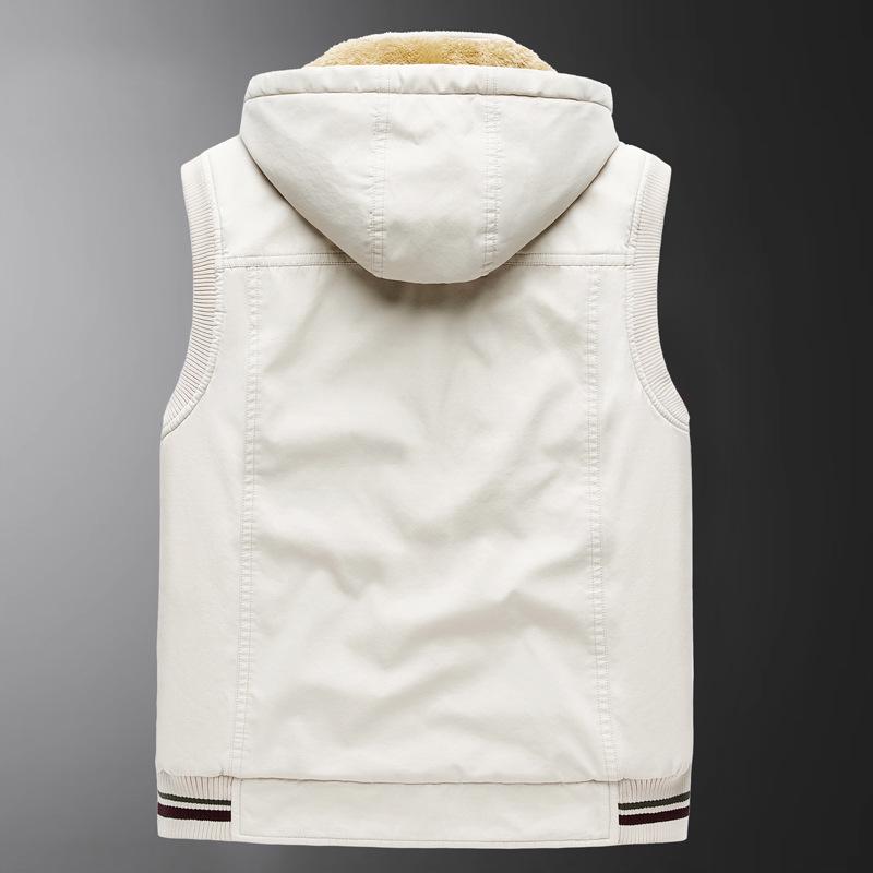 Men's Casual Fleece-Lined Cotton Vest with Shawl Collar & Multi-Pocket Design