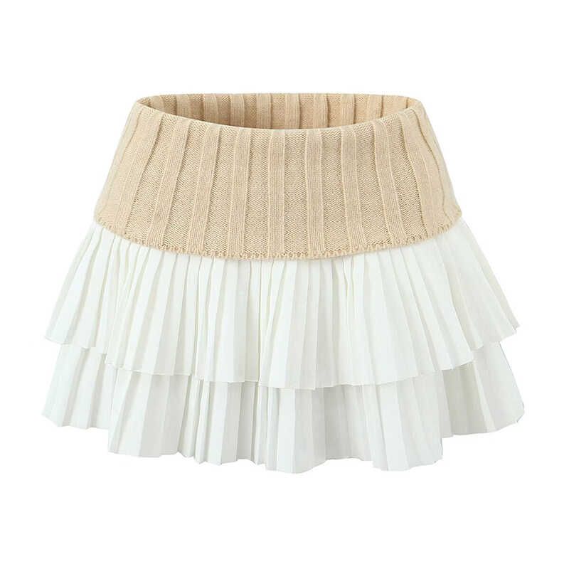 

Sweet American Retro Sweetheart Sexy Knitting Patchwork Cake Small Pleated Skirt Fall and Winter Atmosphere Skirt Khaki All yards
