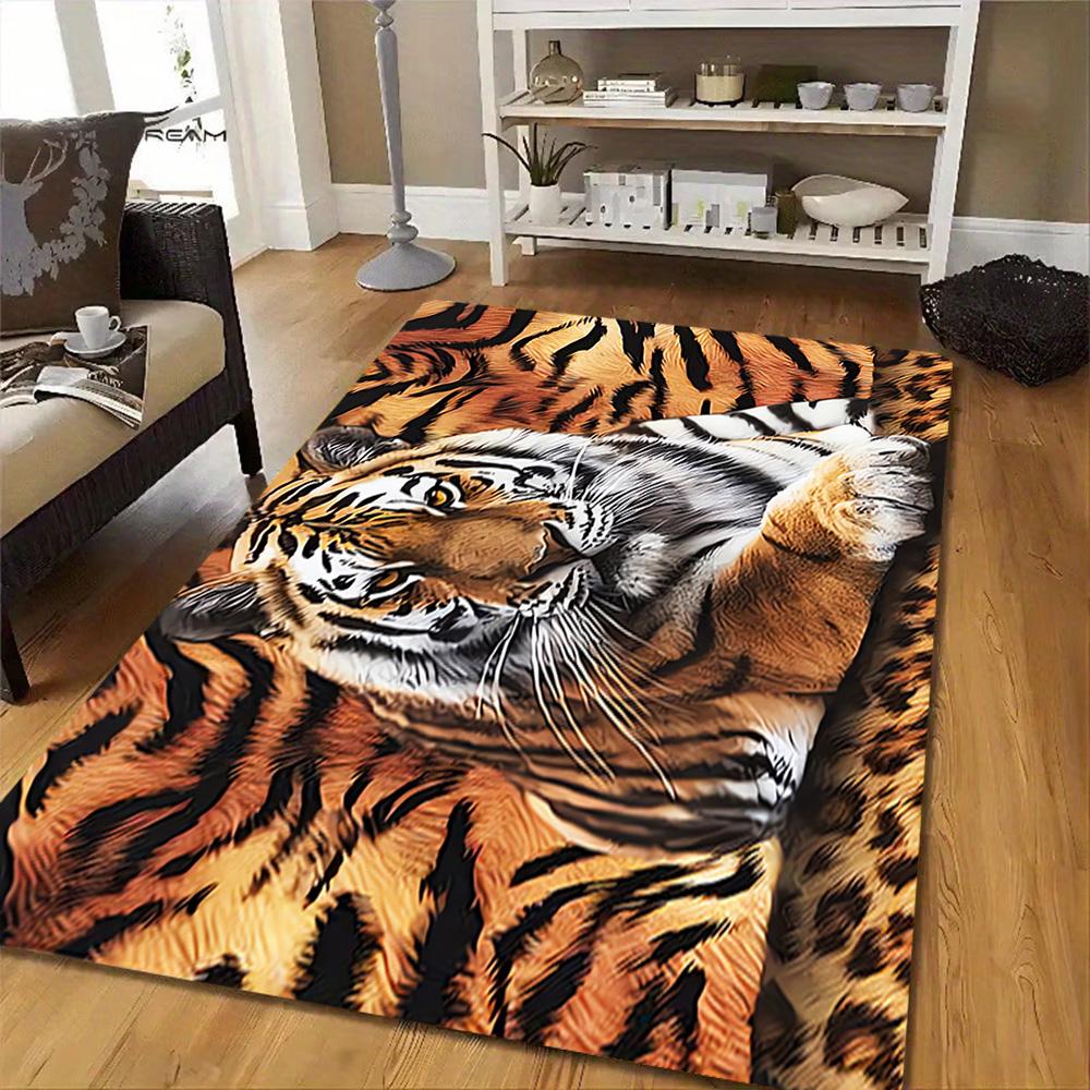 White Tiger Print Rug Decoration,Carpet,Living Room,Bedroom, Non-slip,Square rug