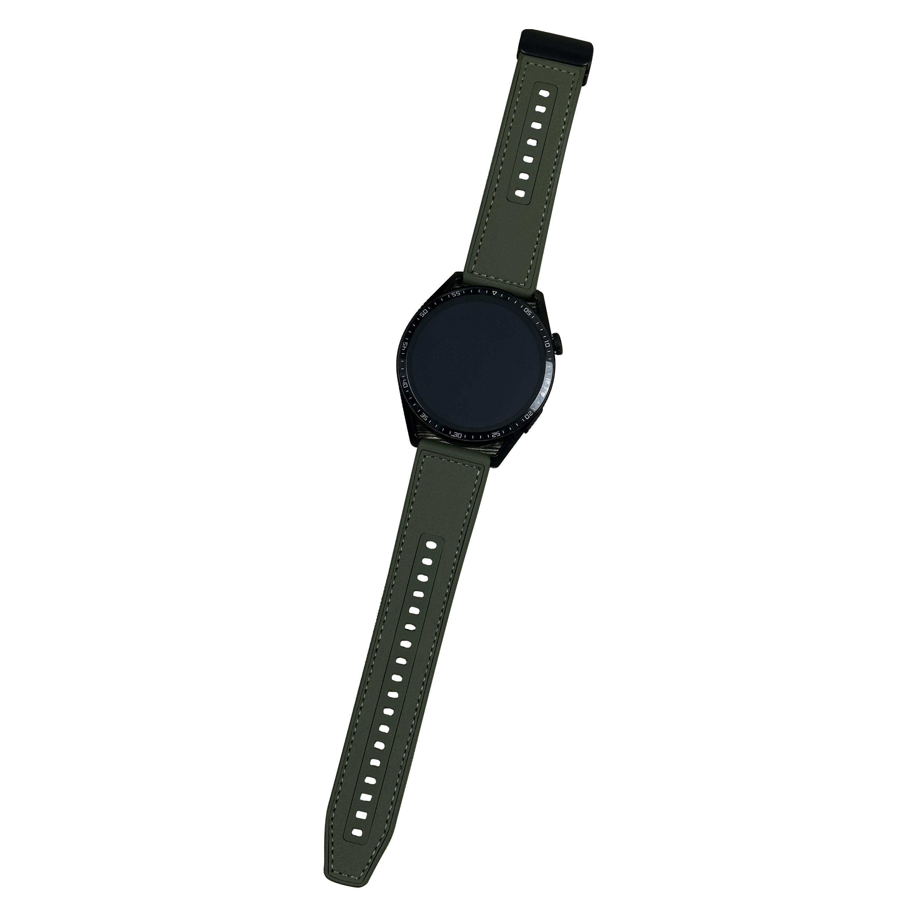

Universal 22mm PU Leather+Silicone Watch Band Replacement with Magnetic Folding Buckle Blackish Green