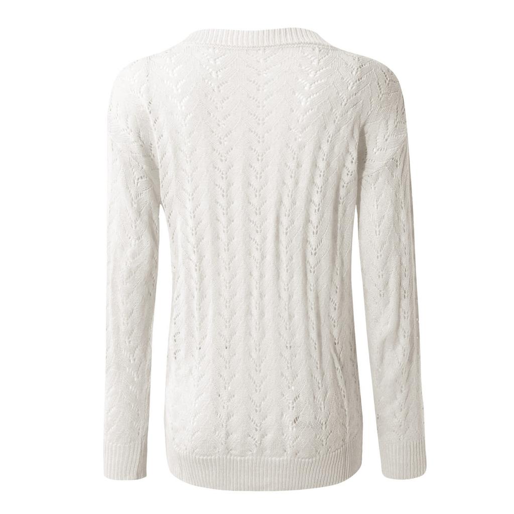 Women's  And Winter Fashion Solid Color Hollow V-Neck Long Sleeve Knit Sweater