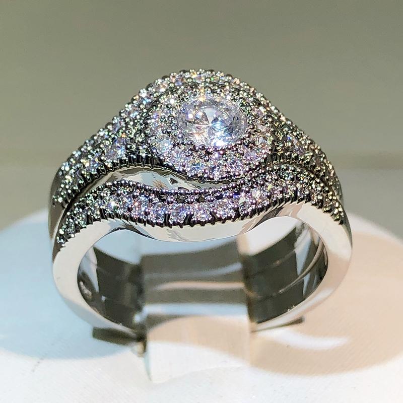 

sterling copper classic three-layer white zircon ring unisex party birthday jewelry fashion zircon ring 10