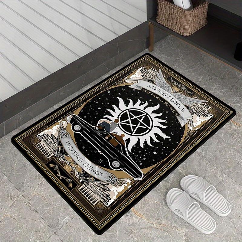 Mystical Supernatural Theme Area Rug, Celestial Occult Non-Slip Floor Mat, Washable Home Decor Carpet for Dorm Living Room