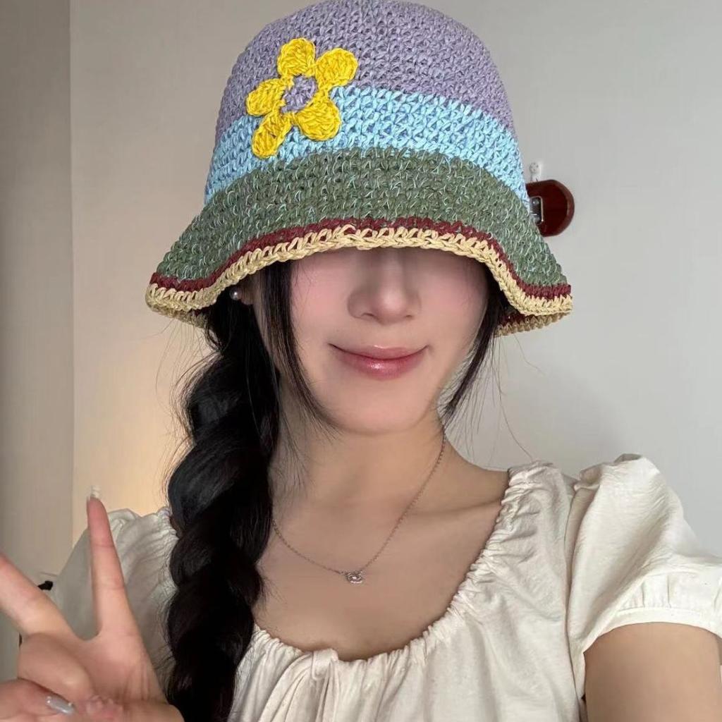 Women Hollow Flower Knitted Fisherman Hat Handmade Crochet Matching Basin Hat Spring Summer Sunscreen Sun Hats Female Panama