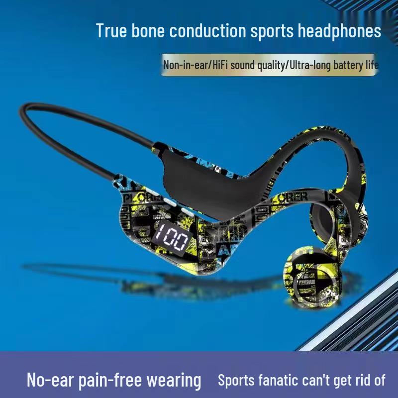 AKZ-G9 Vibration Bone Conduction Bluetooth Earphones with Card Slot, Digital Display, Neckband Design, and Long Battery Life.