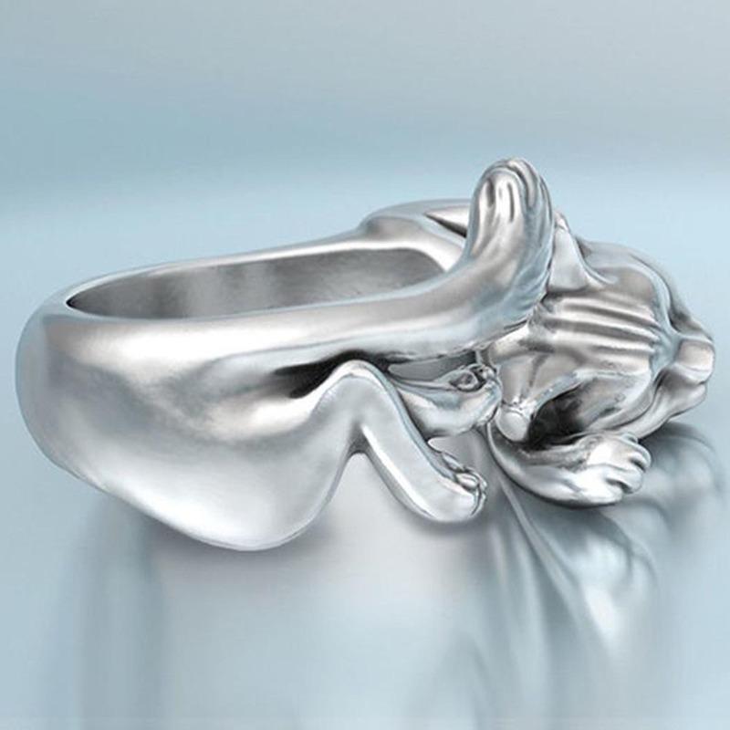 Vintage Silver Finger Jewelry Unisex Plated Cats Ring Gift