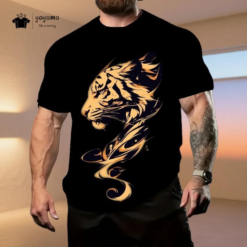 2026 Herrenbekleidung Tiger 3D-Muster T-Shirt Sommer Mode Atmungsaktives Herren Kurzarm-T-Shirt Mode Lässig Rundhals Herren Oberteile