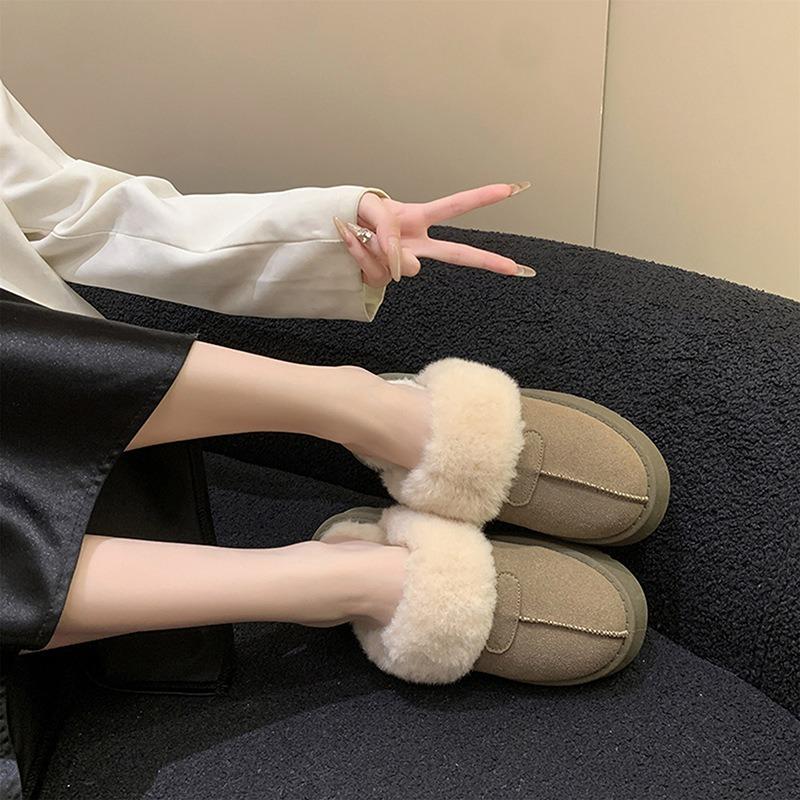Autumn and winter new casual toe cotton slippers women's platform sole plush warm wool cotton shoes