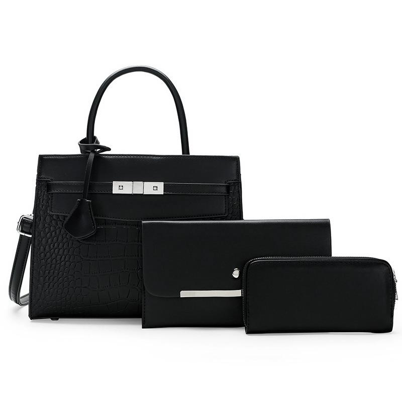 

Multi-piece set women s bag new large-capacity handbag solid color simple shoulder messenger bag mother and child women s bag single bag чёрный