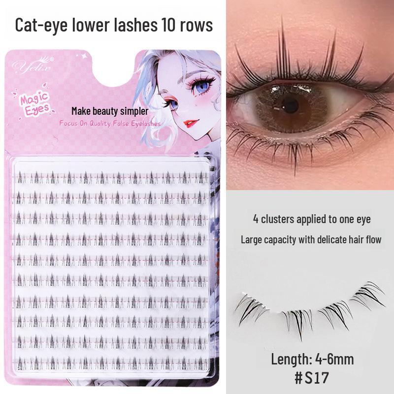Yelix Thick Cat-Eye False Eyelashes: Natural, Segmented, Glue-Free Lower Lashes