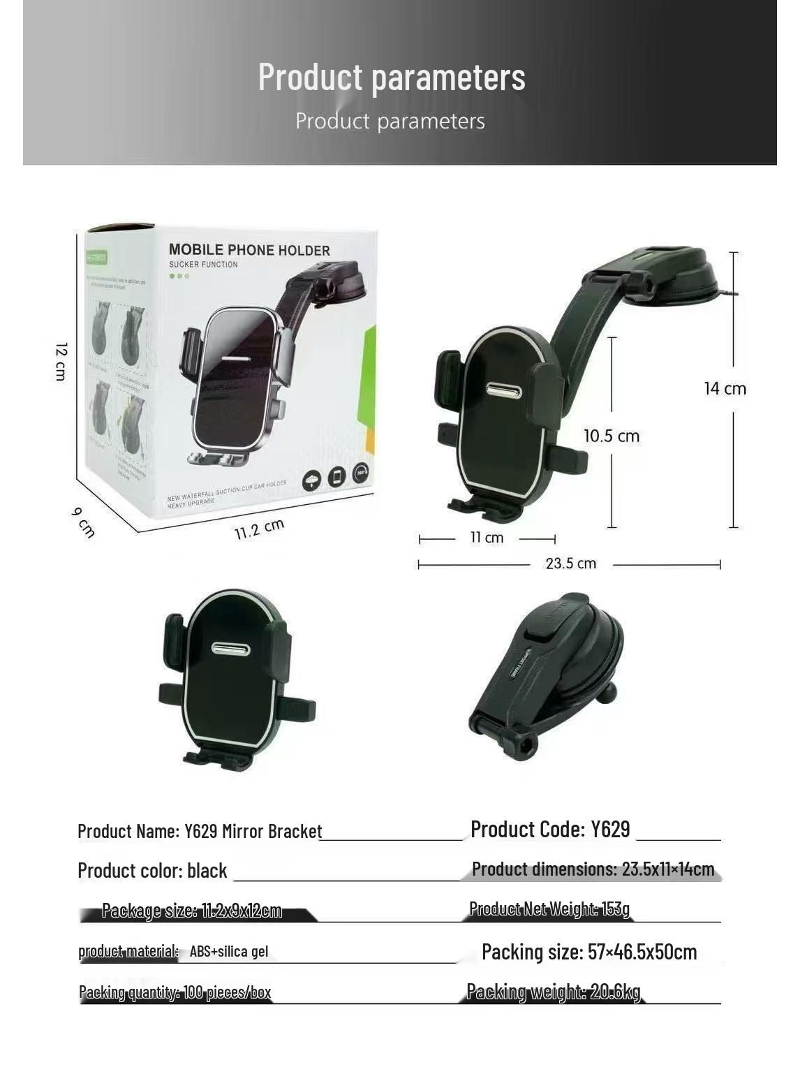

Rotating Car Phone Holder with Strong Suction Cup, ABS Material, Air Vent Mount, Silent Operations