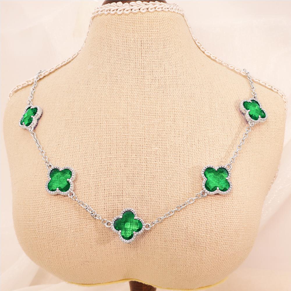 Fashion Lucky Clover Necklace Titanium Steel Necklace Sweater Chain Double-sided Necklace Accessories for Women