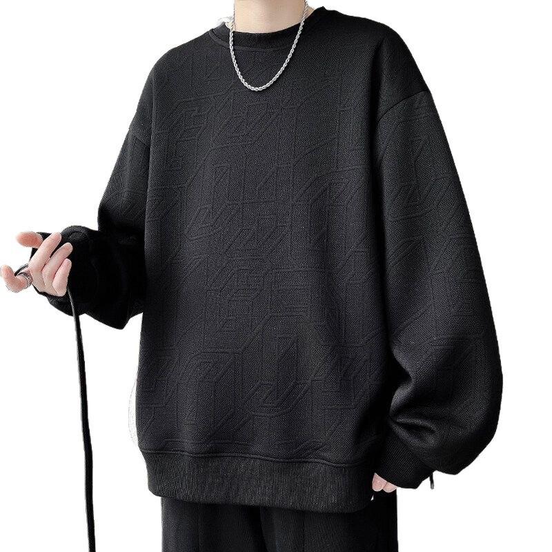 2025 Spring/Autumn Men's High-End Heavyweight Jacquard Hoodie - Versatile Round Neck, Loose Fit, Handsome Long Sleeve Top