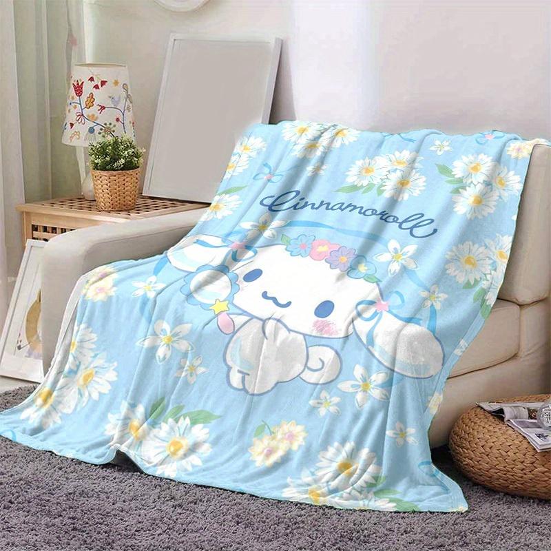 1pc, Sanrio Cute Cinnamoroll Floral Home Decor Blanket: Perfect Gift for Bedroom, Living Room, Travel, Camping, Car, Beach, Office Nap. Soft Flannel T