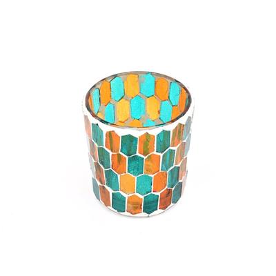 Round Mosaic Glass Votive Candle Holder -Handmade Decorative Tealight Holder