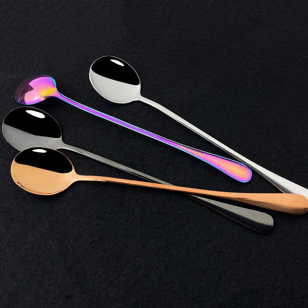 Handled Long 4pcs Stainless 192cm Steel Ice Cream Dessert Tea Spoon Colorful Coffee Spoon Dinnerware Flatware Kitchen Tools