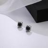 Retro Hepburn Style Black Pearl Earrings, Simple Metal Style High-End Geometric Square Texture Stud Earrings